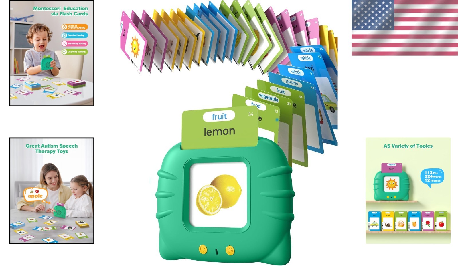 All-in-One Talking Flash Cards for Kids – Fun Learning with 224 Illustrations