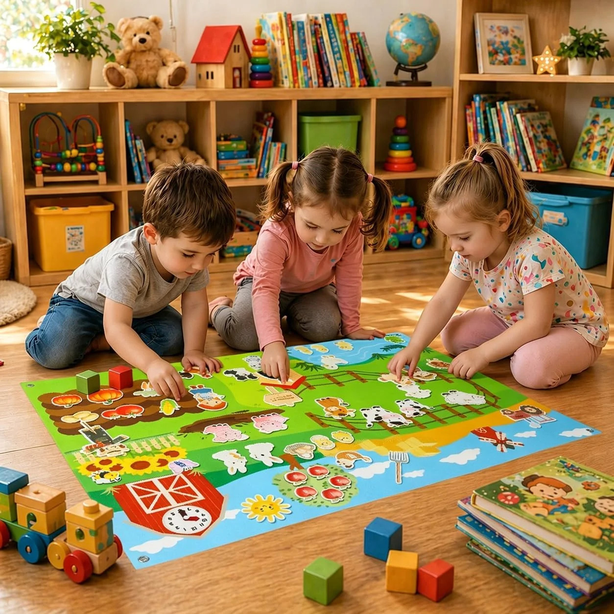 Farm Felt Story Board Set with 44pcs Animal Figures and Clock Number Learning Ch