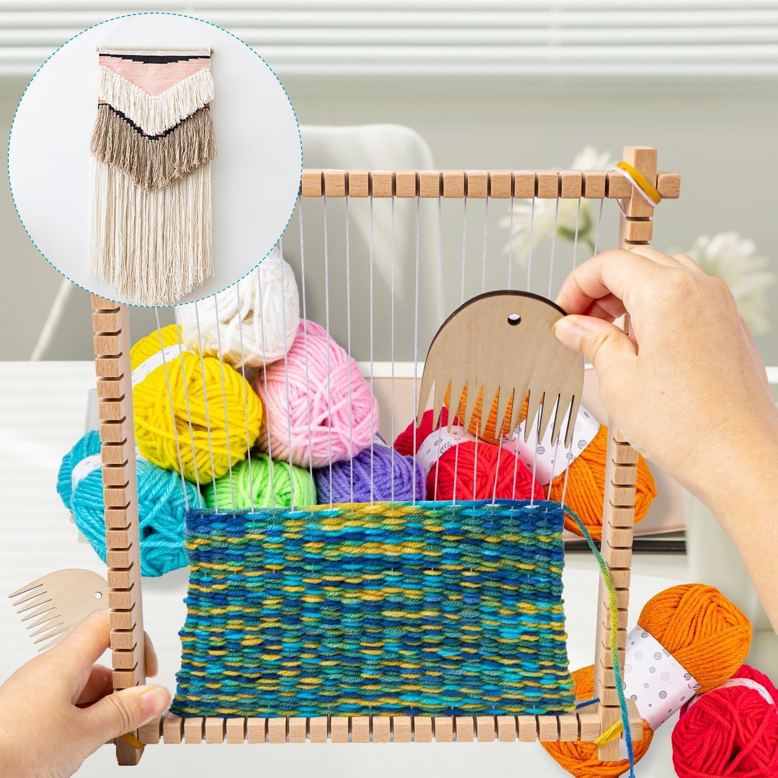 Lemonfilter Weaving Loom for Kids, 10 x 11in Large Wooden Kids Weaving Loom K…