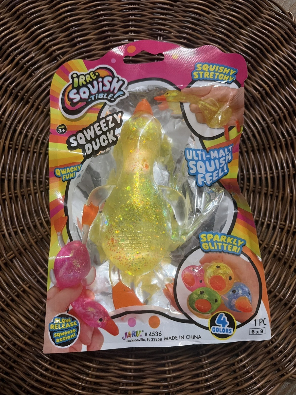 Ja-Ru Sqweezy Duck Kids Toy – Yellow Sparkly Squish