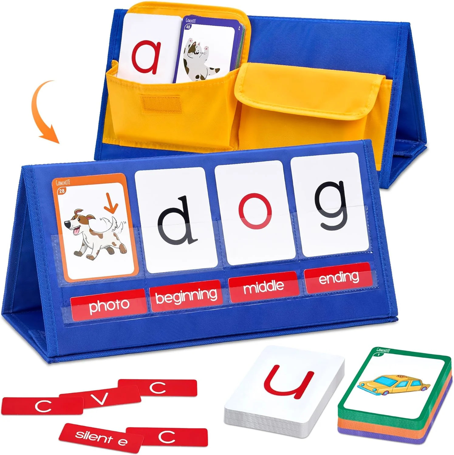 Gamenote Word Building Desktop Pocket Chart Tent Flash Cards Kit – CVC Words Pho