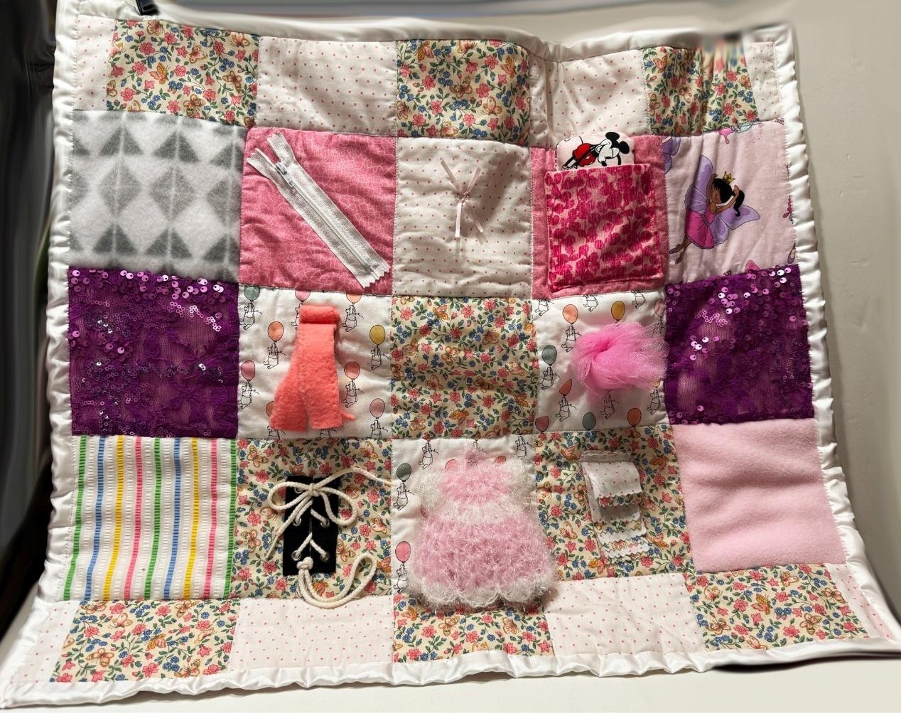Teaching Blanket Unique Mat Zipper Lacing Textures Patchwork Quilt Girls 21×24