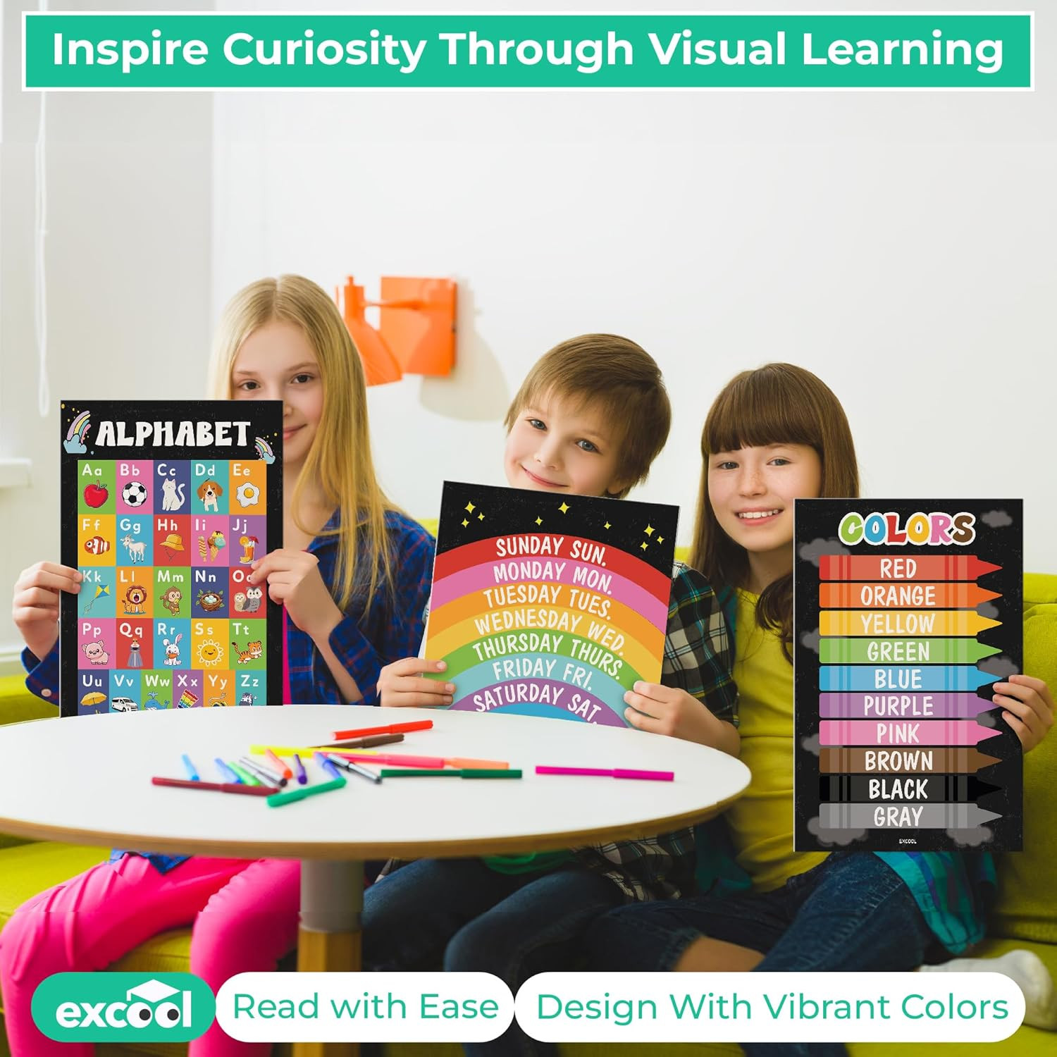 16 Chalkboard Educational Posters for Toddlers 1-3, Toddler Learning Posters for