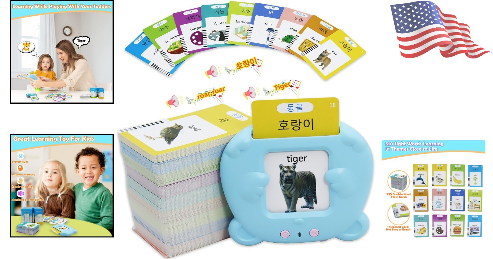 Educational English & Korean Talking Flash Cards – 510 Words for Early Learning