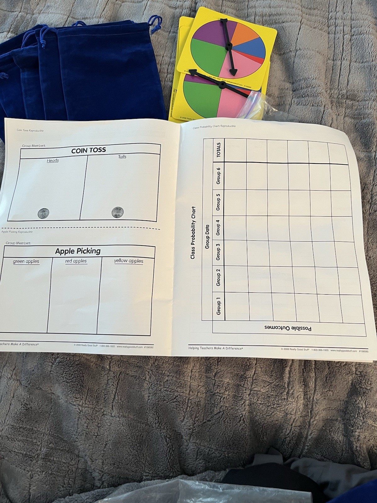 Probability Activities Kit For Math With Pouches Spinners Dice Cards Counters