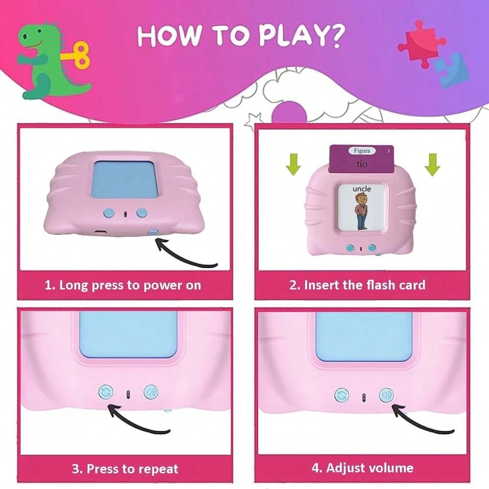 Spanish English Talking Flash Cards 224 Sight Words Bilingual Learning Toy