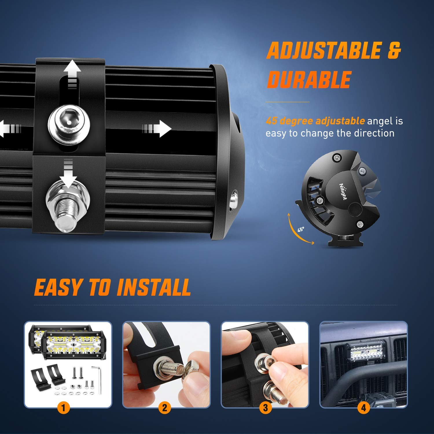 Nilight 6.5 Inch 120W Waterproof Spot & Flood Combo Bar Driving Lights 2PCS
