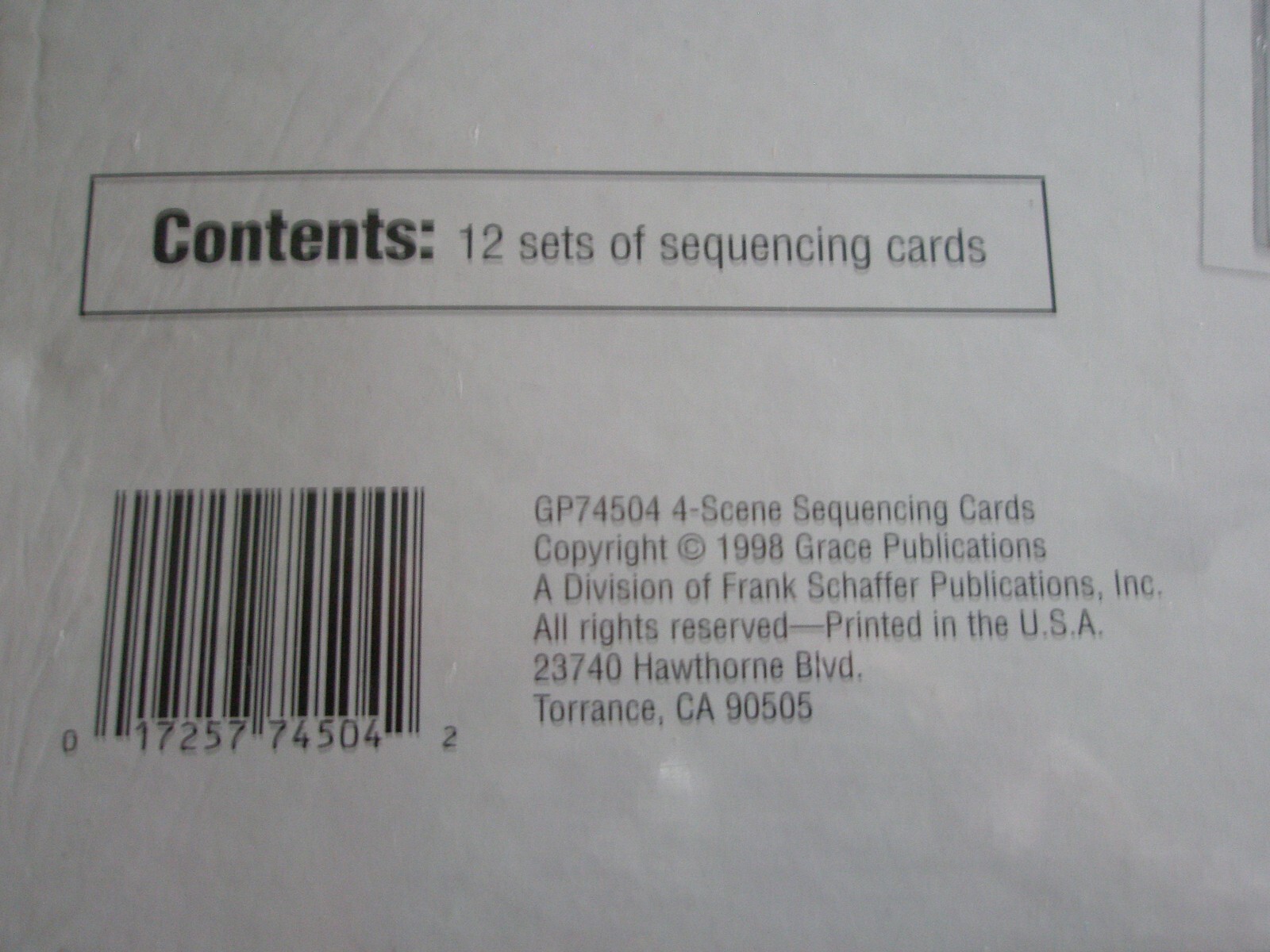 4 Scene Sequencing Cards Homeschool Christian Values Grace Publications New CE