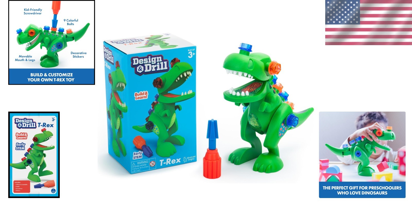 Interactive Design & Drill T-Rex: 12-Piece Toy for Motor Skills Development