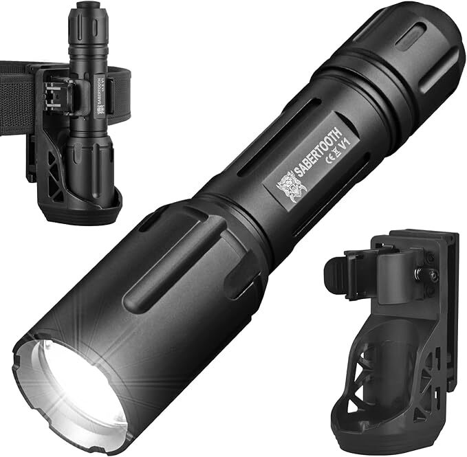 SABERTOOTH Police Tactical Flashlight-2200 High Lumen Duty Belt Flashlight for