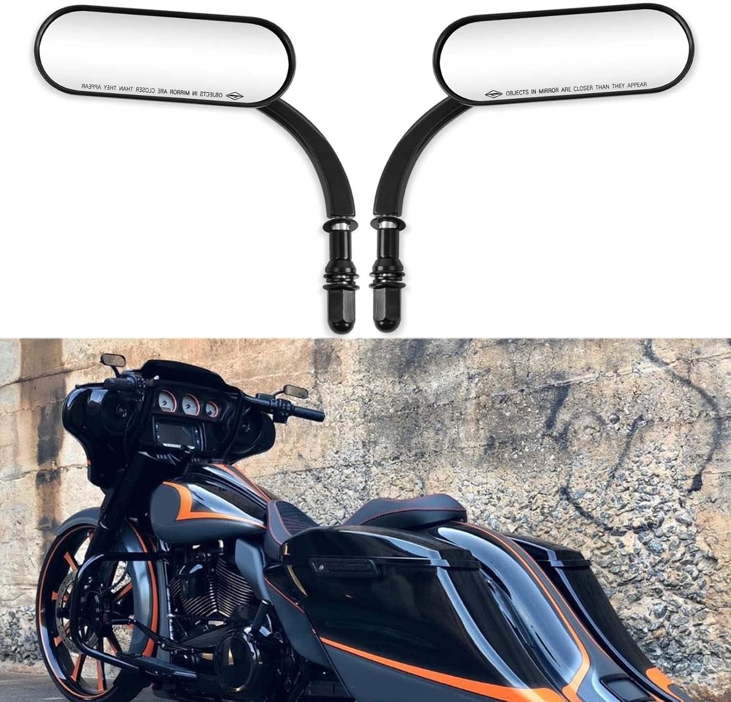Black Sportster Mirrors 8mm 10mm Pair for Harley Honda