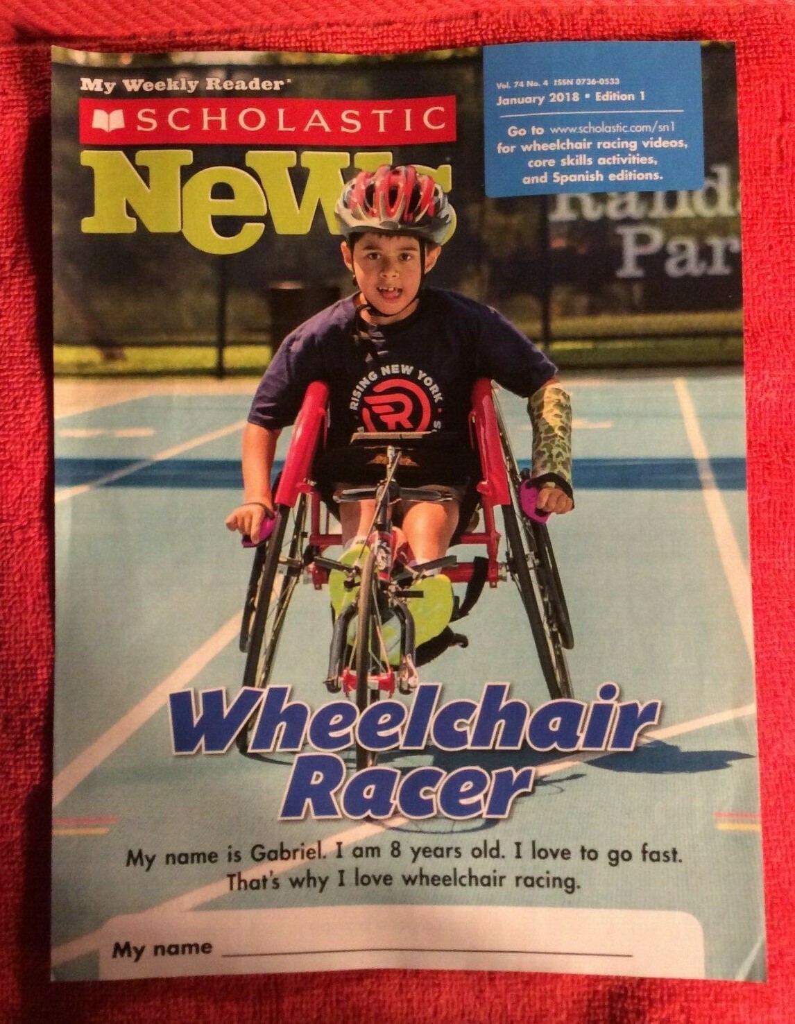 1 ONE SCHOLASTIC WEEKLY READER GRADE 1 JANUARY 2018 WHEELCHAIR RACER GABRIEL