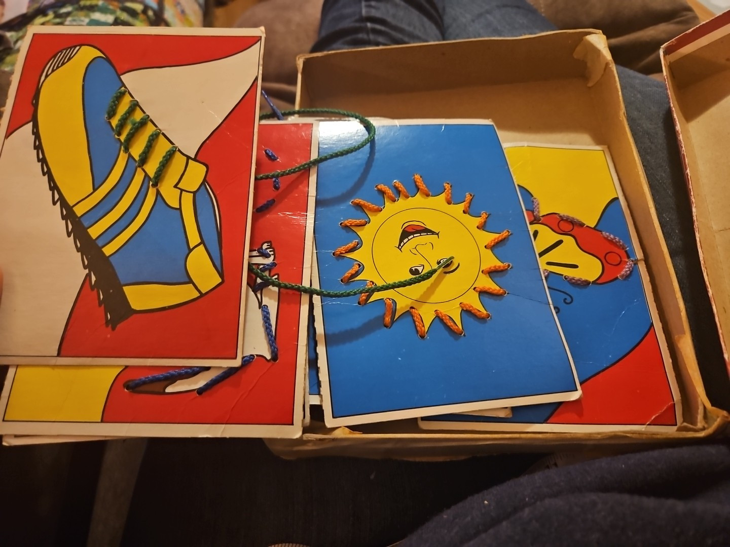 Vintage 1980s Mr. Toy Lacing Cards with 6 Cards for Ages 3 to 7 Complete