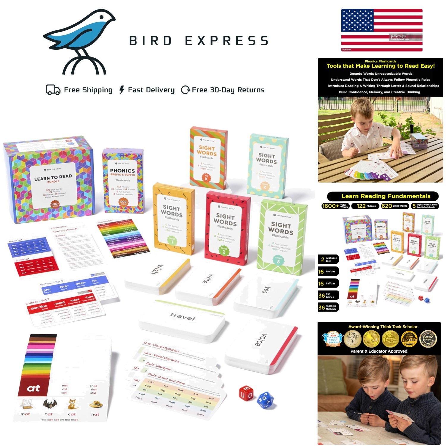 Learn to Read Flash Card Set 1600+ Words Phonics Sight Words Games 4K-3rd Grade