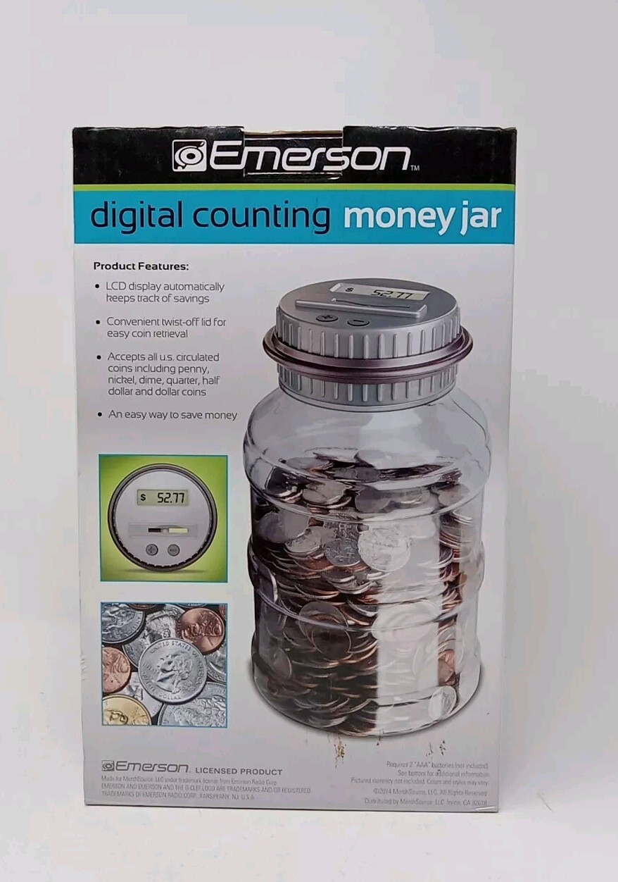 Emerson- Digital Counting Money Jar Automatically Calculates And Displays Coins