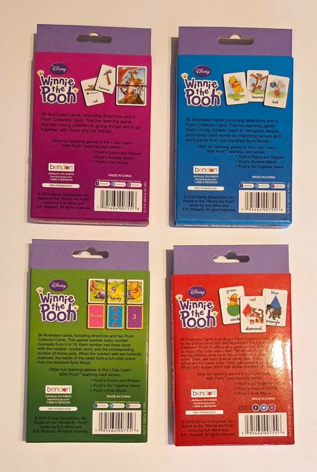 DISNEY Winnie the Pooh Flash Cards – Set of 4 – Learning, Educational Cards