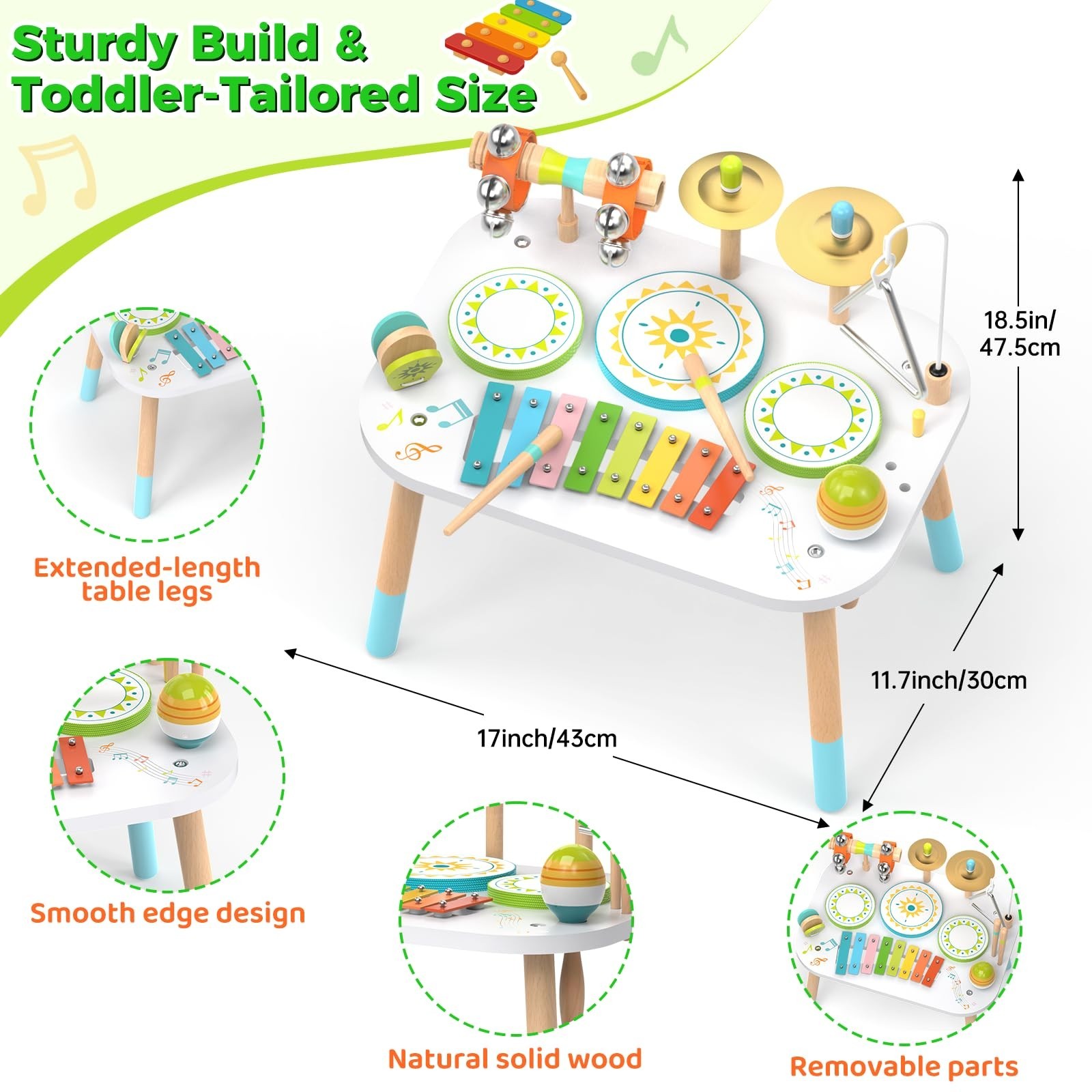 12-in-1 Drum Set for Toddlers 1-3,Baby Musical Instruments Table ,Wooden…