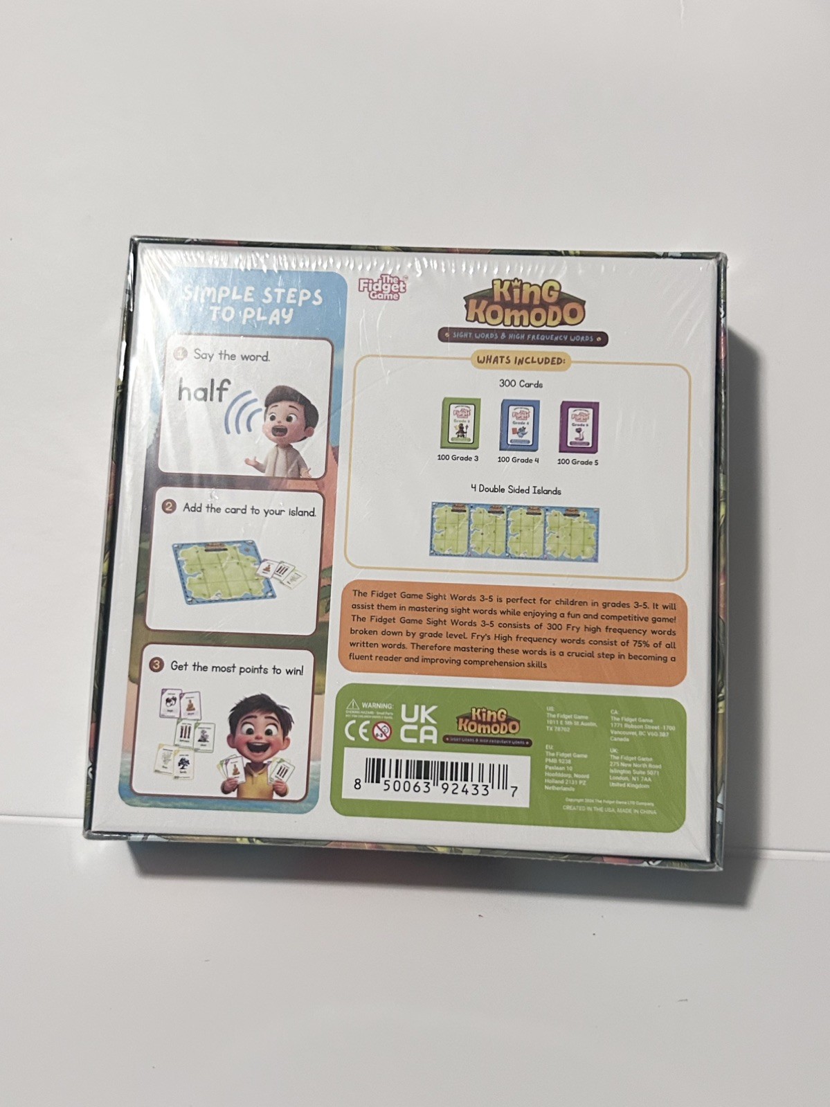 The Fidget Game King Komodo Sight & High Frequency Words Grade 3-5 Sealed