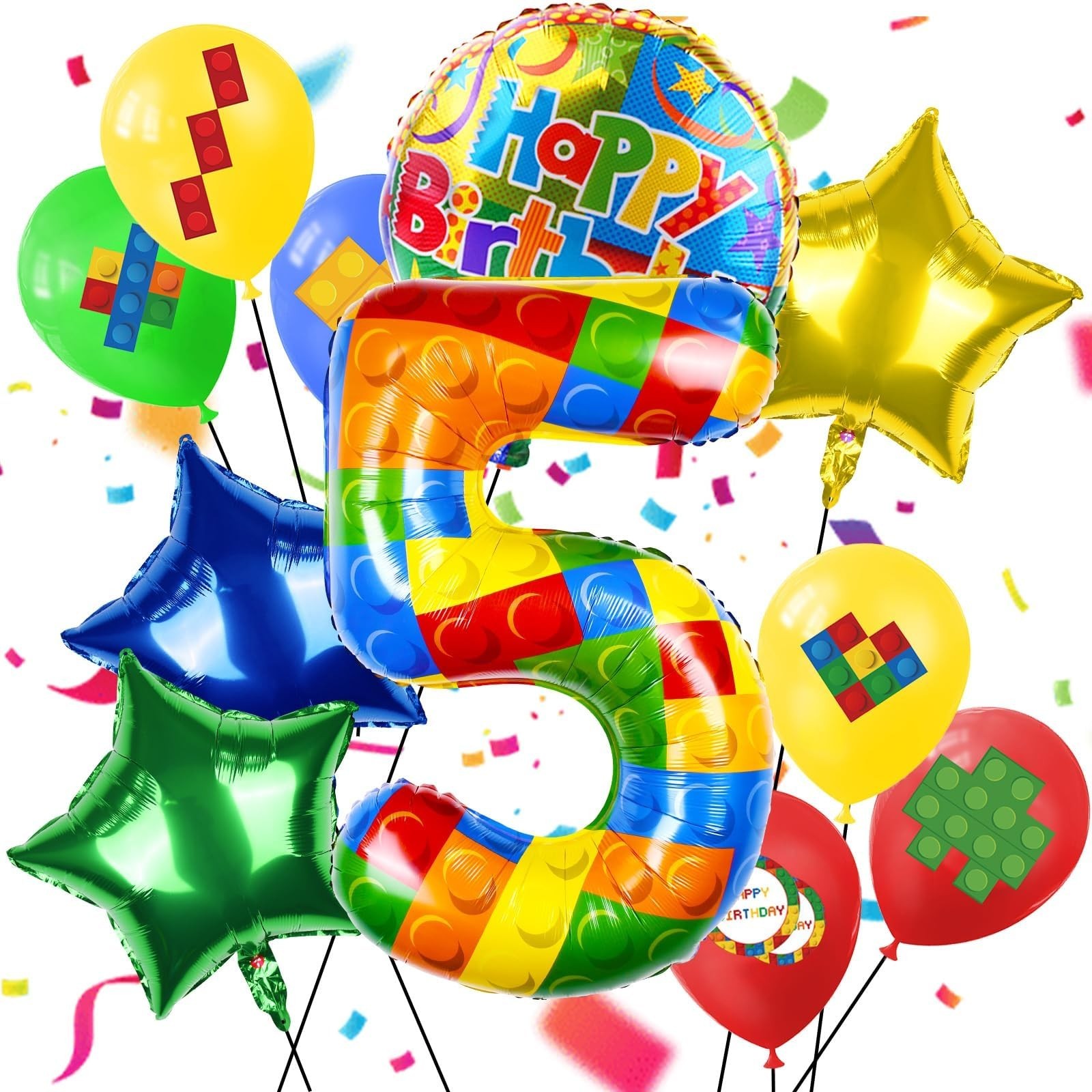 40 Inch Building Block Number Balloon, Colorful Number Block Foil Number 5 Ba…