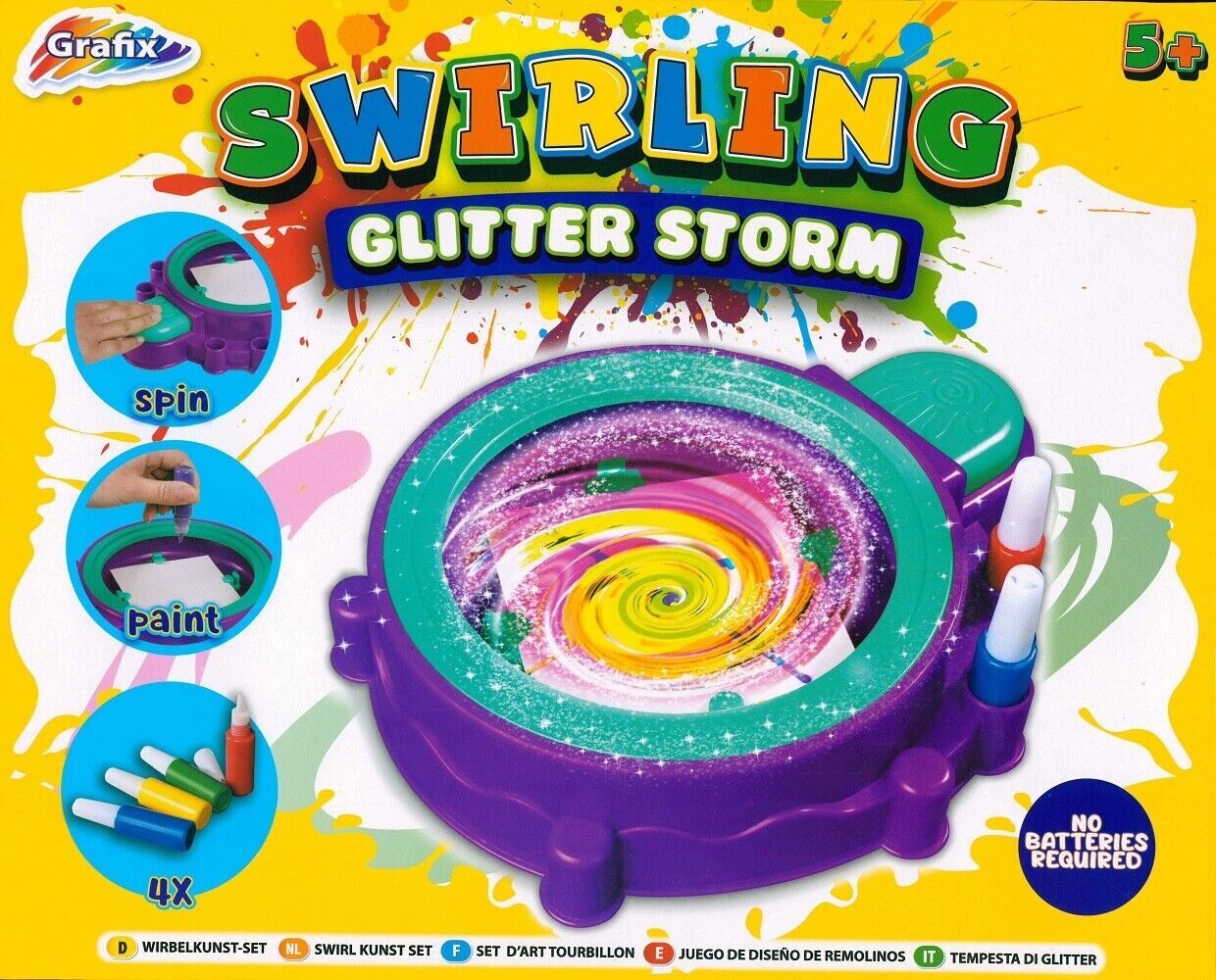 NEW SWIRLING GLITTER STORM ART SET WITH PAINT STATION & GLITTER CHILDRENS CRAFTS