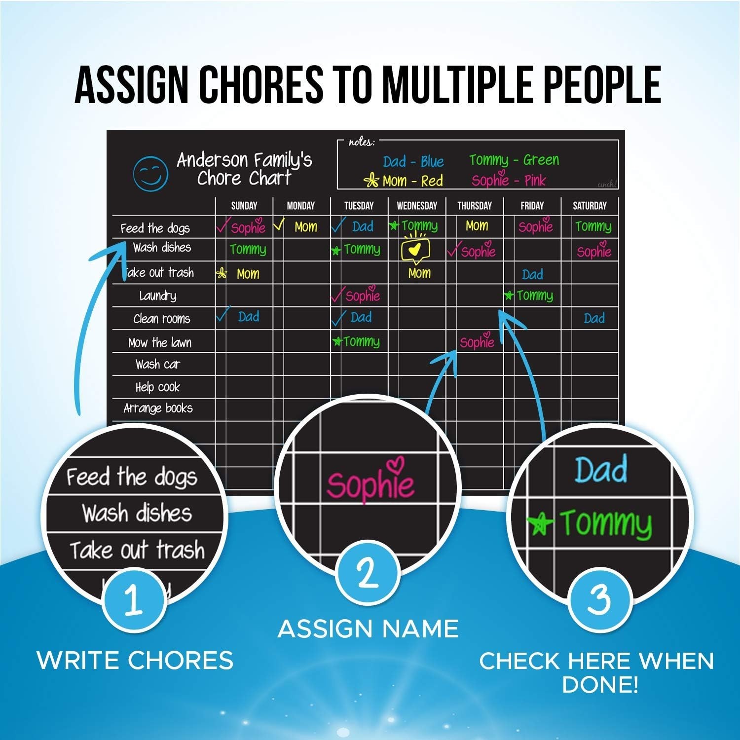 17×12 Black Magnetic Dry Erase Board – Colorful Kids Chore Tracker with Markers
