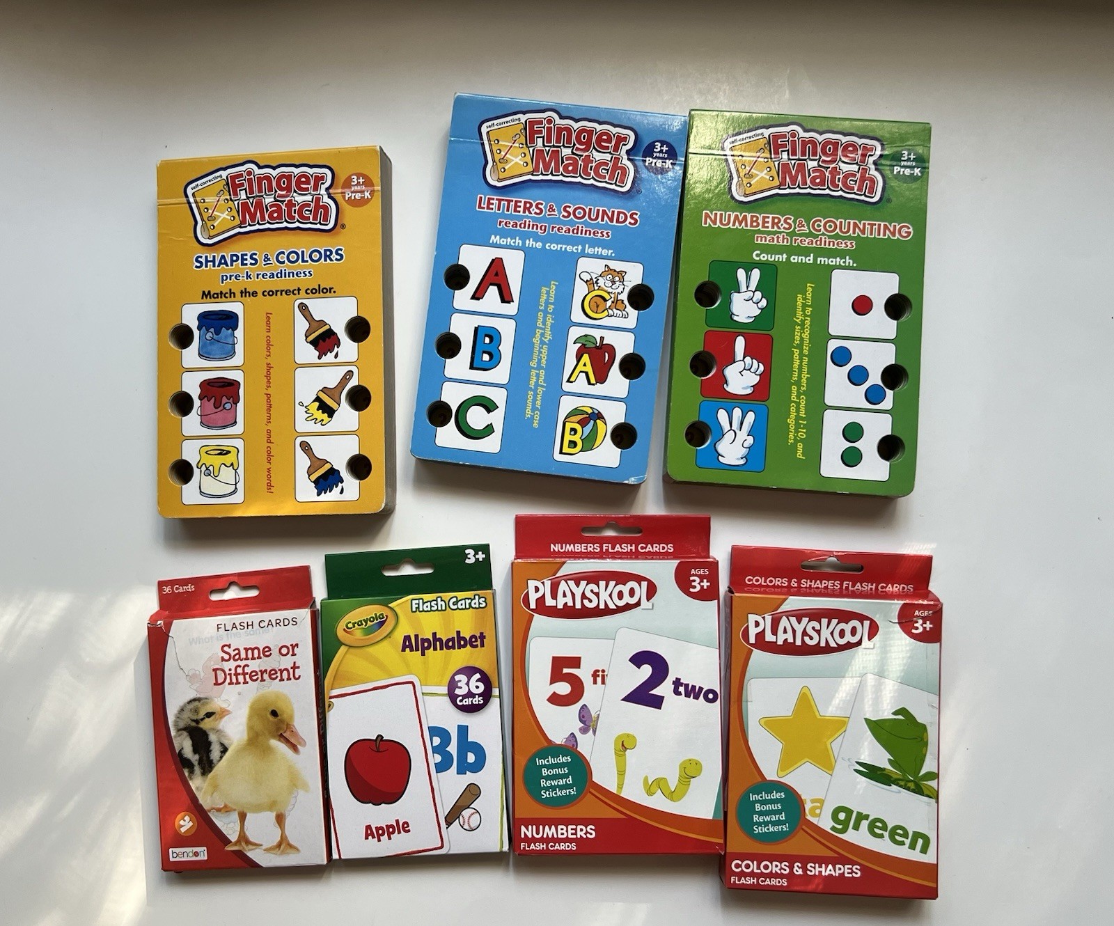 Set Of 7 Educational Flash Cards Alphabet, Numbers Counting, Shapes, Colors 3+