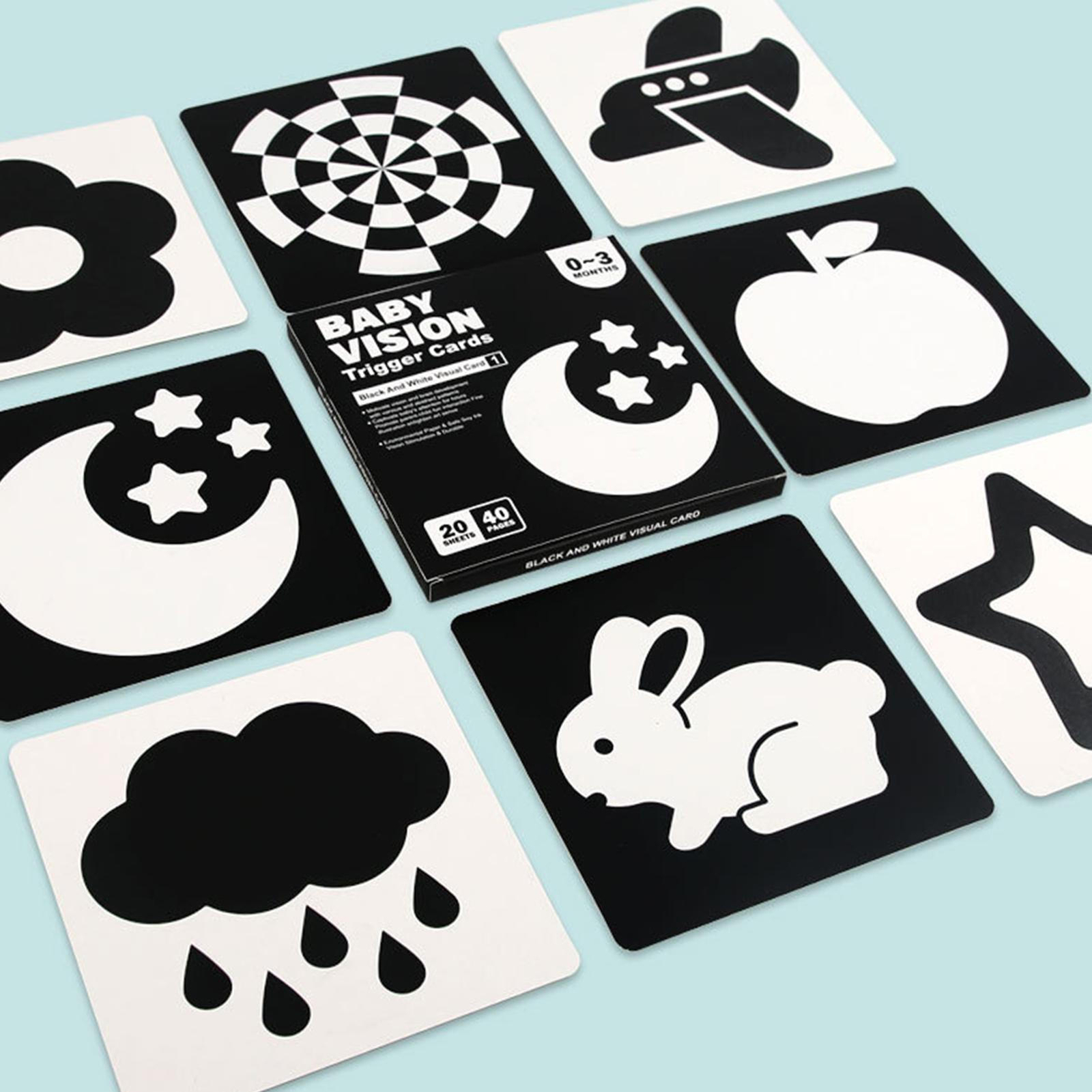 Black And White Baby Sensory Flash Cards Visual Stimulation High Contrast Cloth