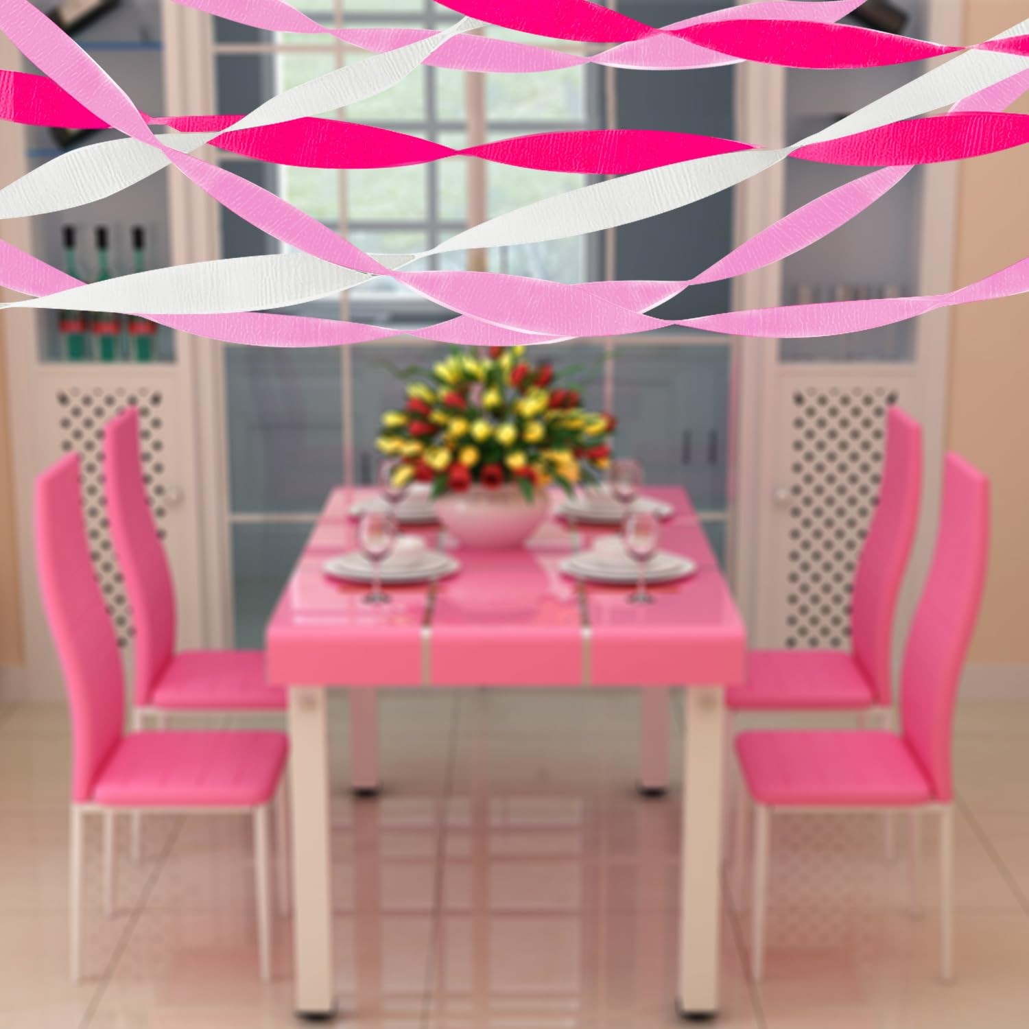 PheiLa Valentines Day Party Supplies, 4 Rolls Pink and White pink white