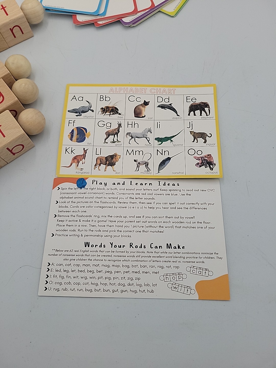 Spin-and-Read Blocks Wood Montessori Phonetic CVC Reading Blocks Flashcards /Bag