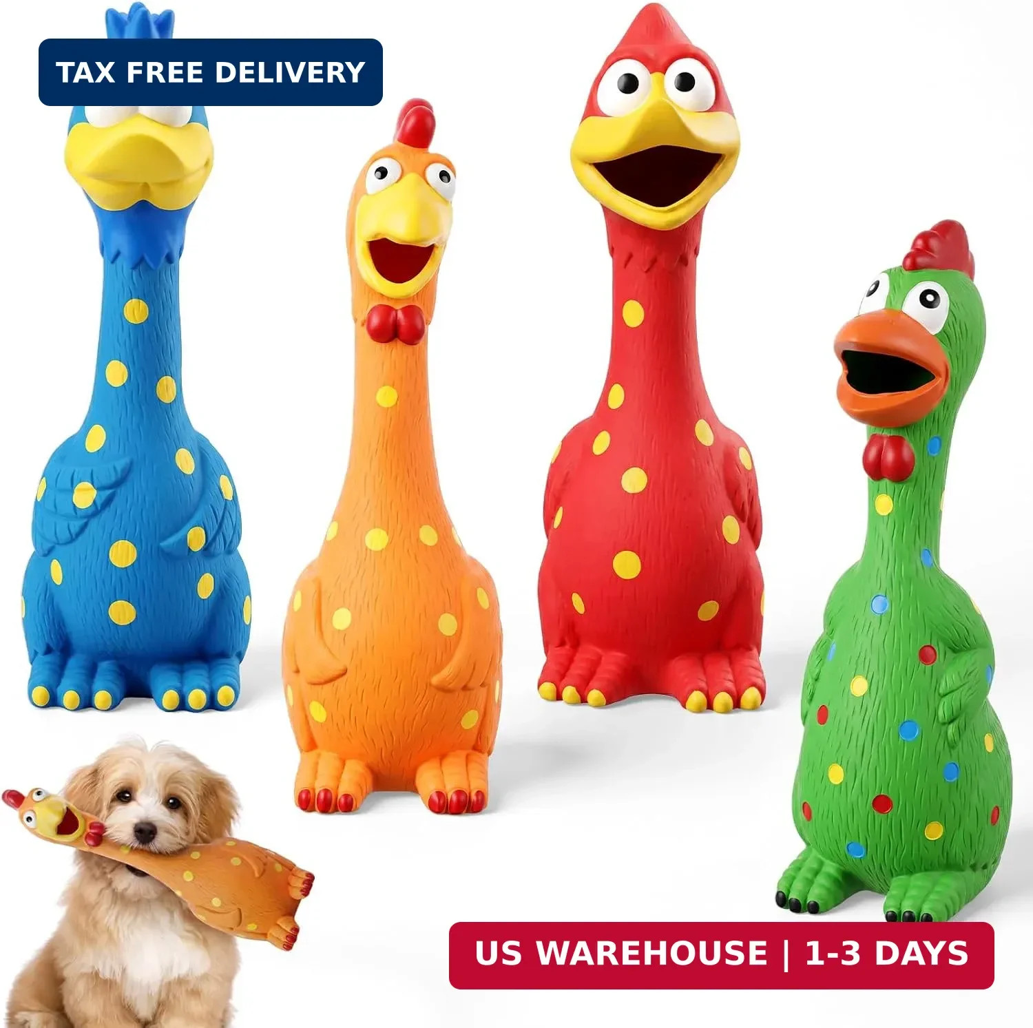 4 Pcs Rubber Squeaky Chicken Dog Toys Funny Latex Screaming Interactive Pet Squa