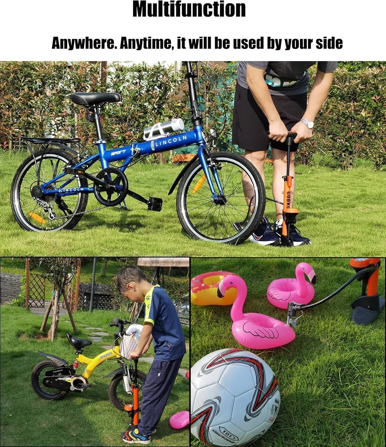 GOBKO Bike Pump, Air Bicycle Pump Inflator for Presta and Schrader Valve Tire