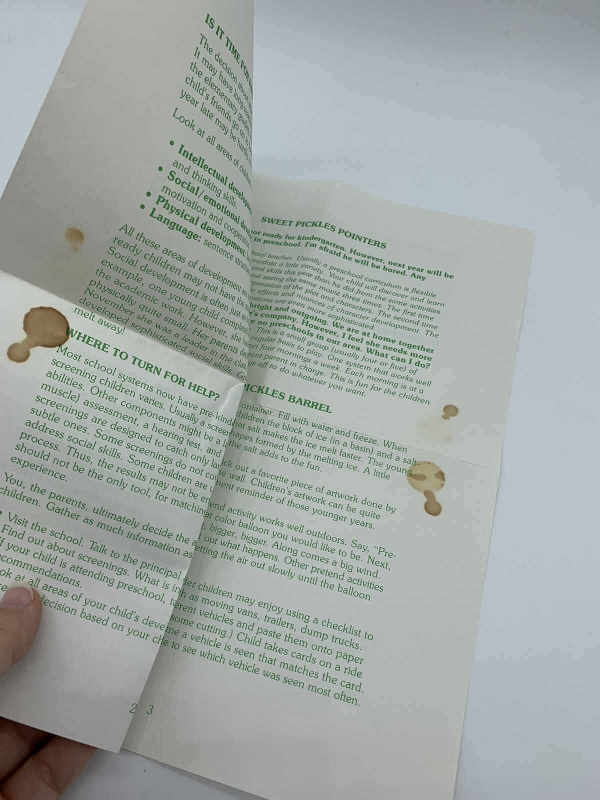Vintage Sweet Pickles Preschool Program 70s or 80s Parents Letter
