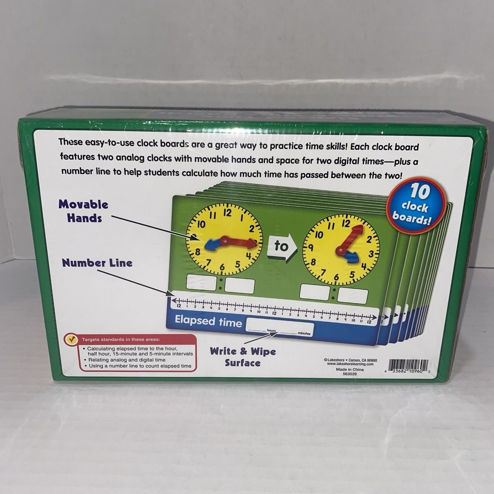 Lake Shore Elapsed Time Write and Wipe Boards Time Skills 7+ 10 Pack New Sealed