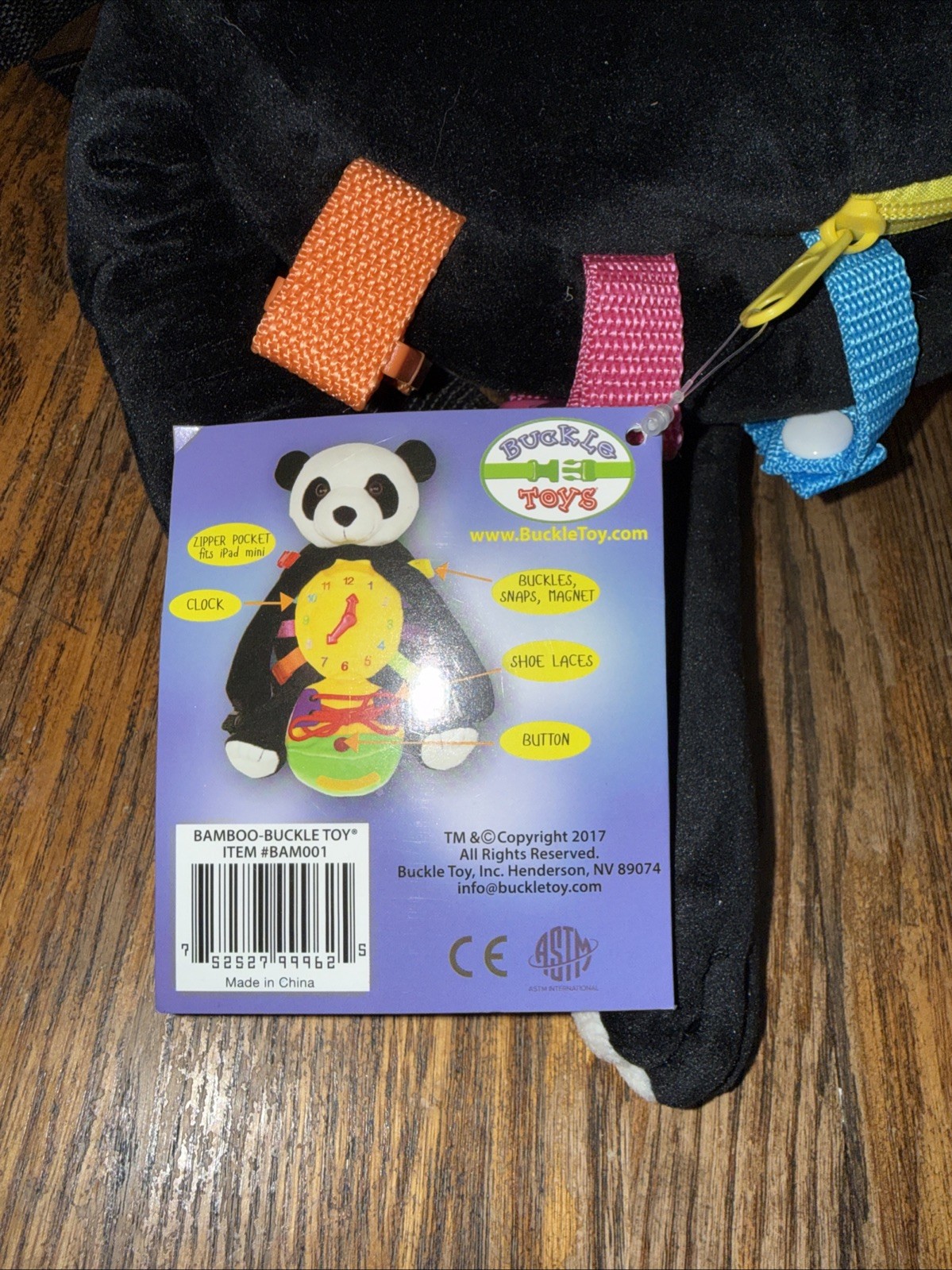 Buckle Toys Panda Backpack – Motor Skill Development Toy – Plush Learning Toy
