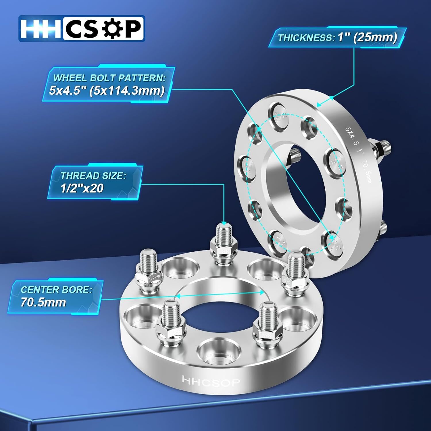 HHCSOP 5×4.5 1″ Wheel Spacers, 4PCS 5×114.3mm Wheel Adapters with 1/2″-20 Studs