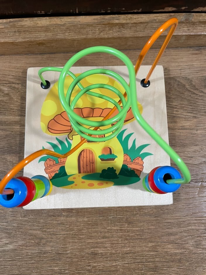 Colorful Wood Bead Maze Toy Two Tracks Mushroom House Graphics Bead Toy