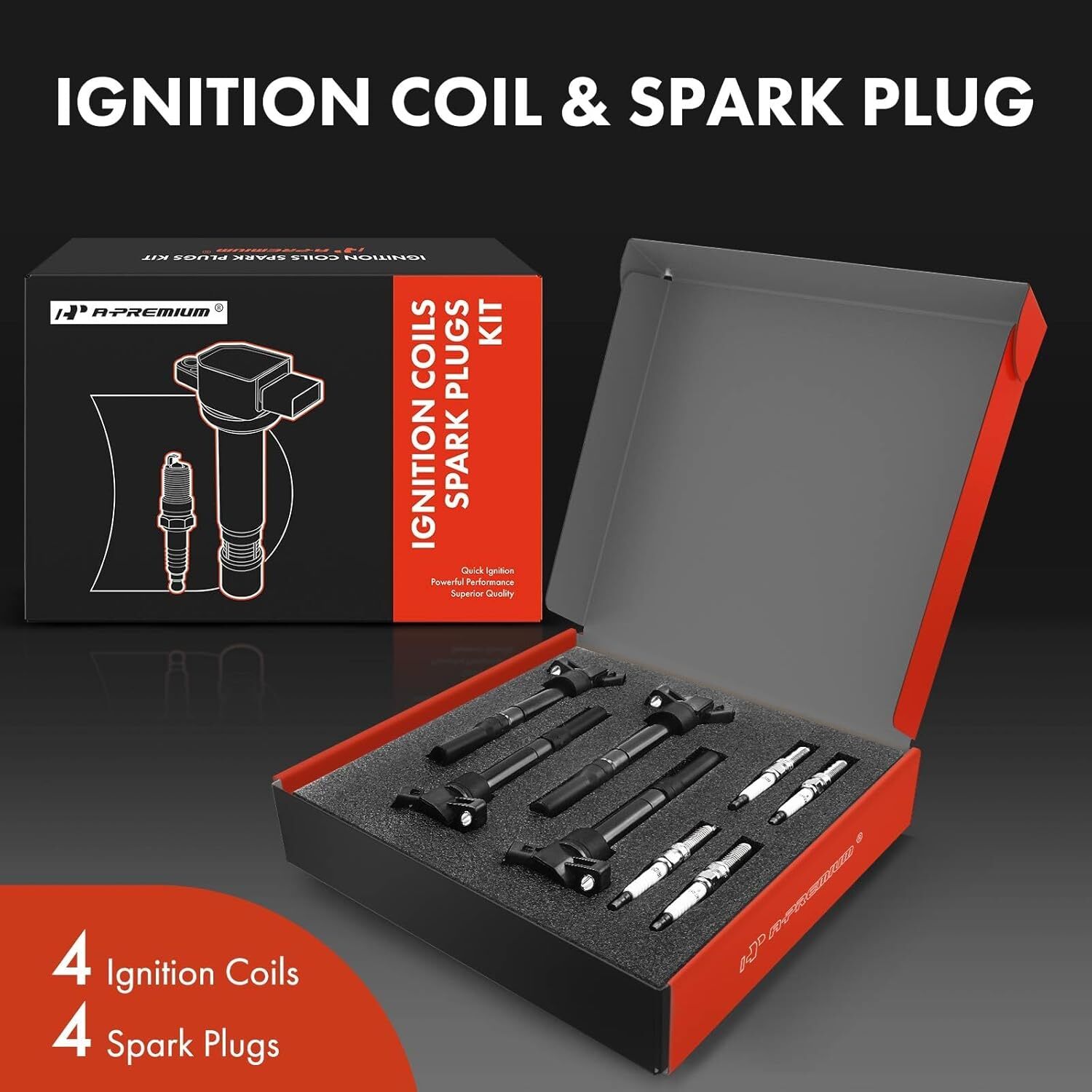 Iridium Spark Plugs APM Set of 4 Ignition Coil Pack (2-pin) and Iridium