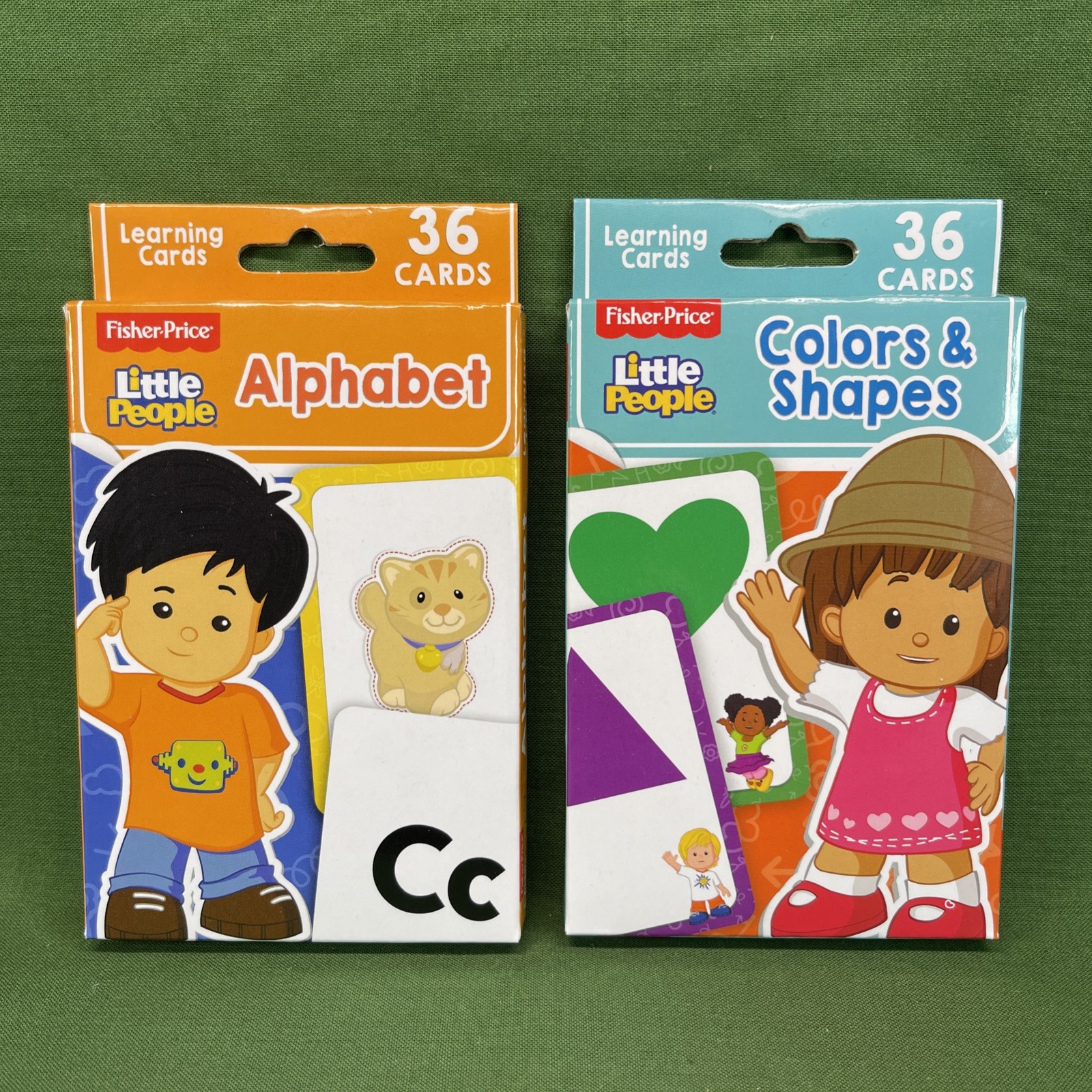 2 – 36ct Fisher Price Little People Alphabet & Colors and Shapes Learning Cards