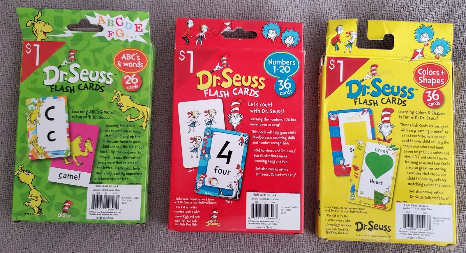 Dr. SEUSS ~ FLASH CARDS ~ ABC’s / NUMBERS / COLORS & SHAPES – KIDS ~ AGES 3+