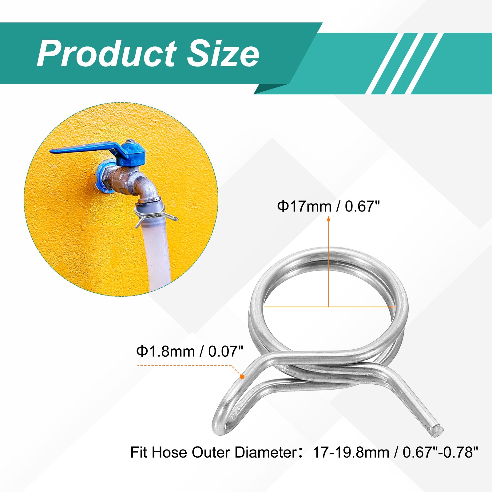 12Pcs 17mm ID 17-19.8mm OD Double Wire Spring Hose Clamp Spring Clips Clamps