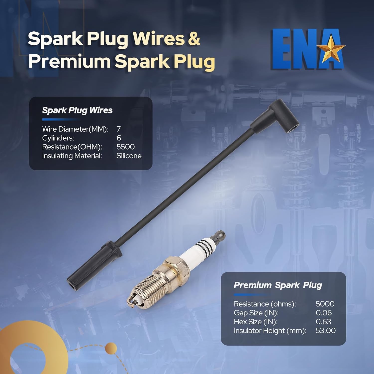 ENA Set of 6 Spark Plug with Wire Set 3.8L Compatible with Buick Chevy Pontiac