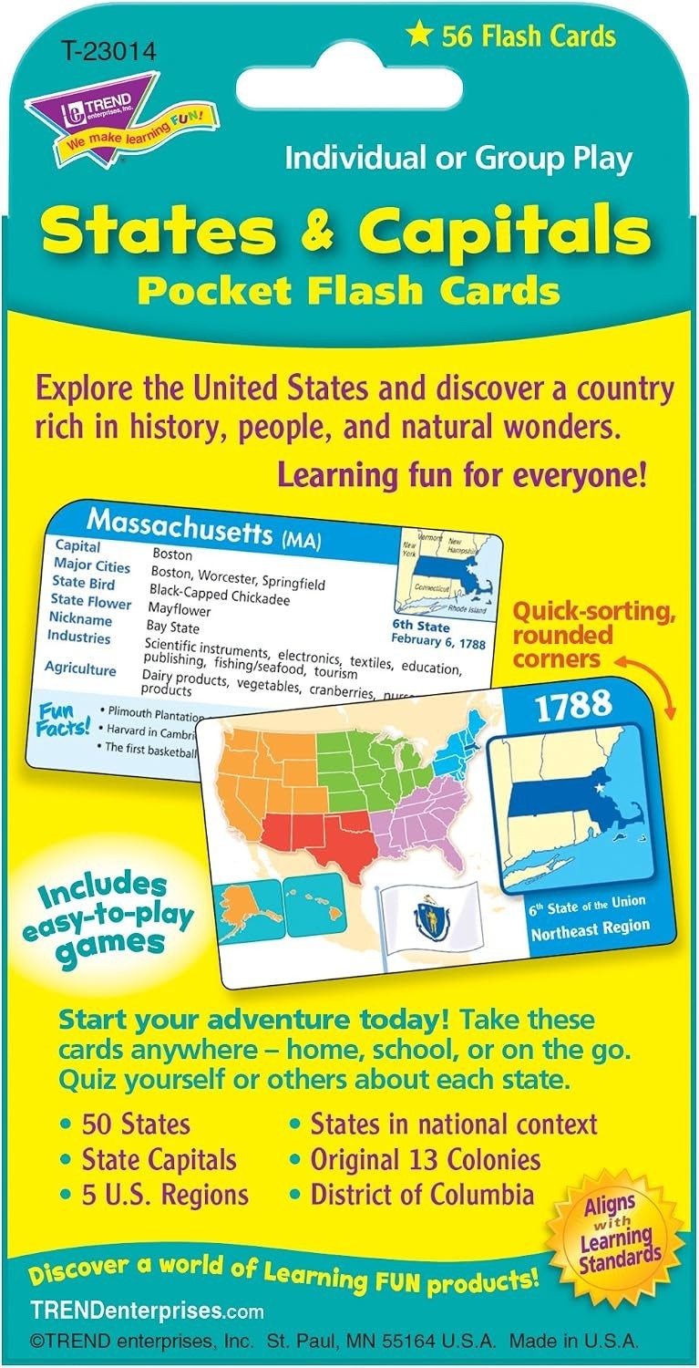 56 Two-Sided States & Capitals Flash Cards for Kids – Travel & Learn Easily