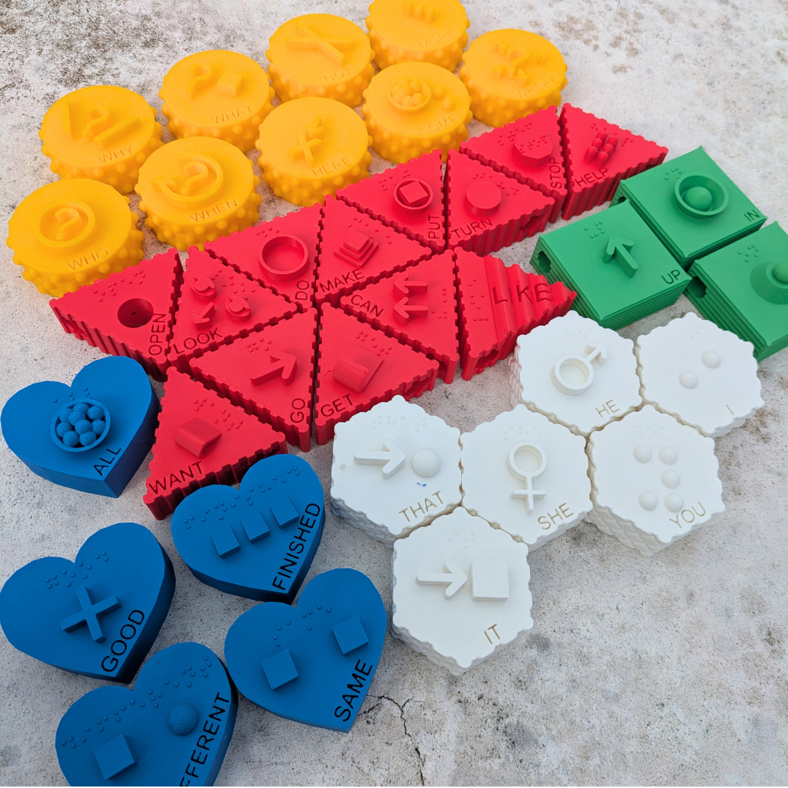Universal Core Vocabulary Tactile Blocks 36pc | AAC Autism Nonverbal | 3D Print