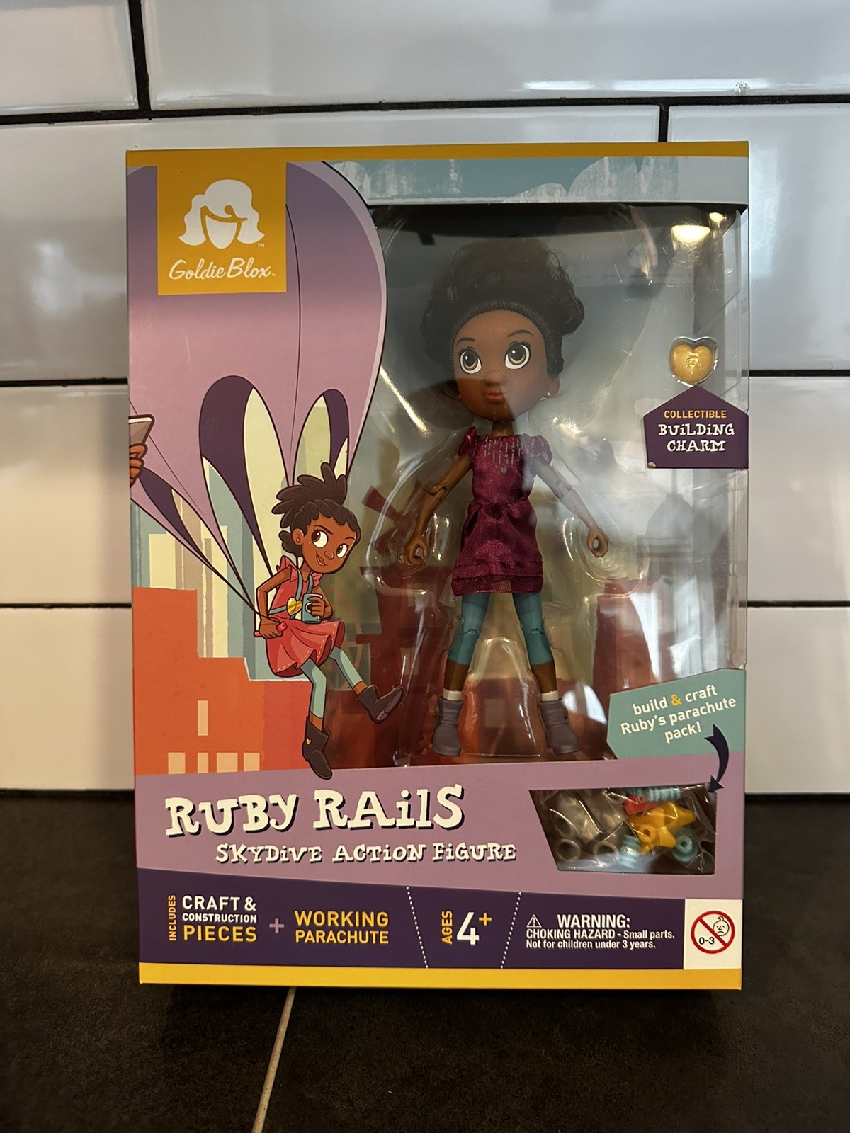 GoldieBlox Ruby Rails Skydive Action Figure with Parachute NEW