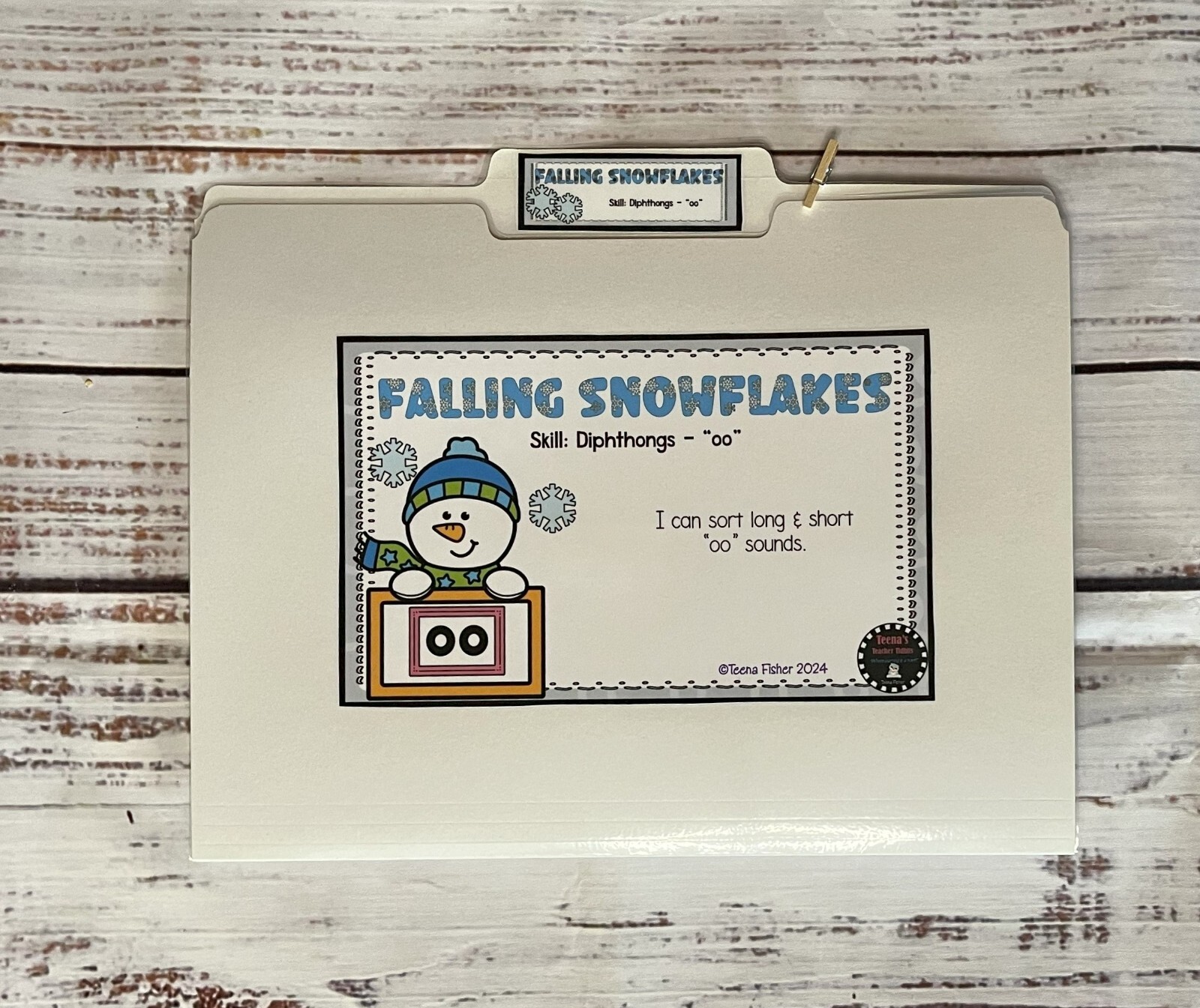 Falling Snowflakes File Folder Game Variant Vowels OO Phonics Literacy Center