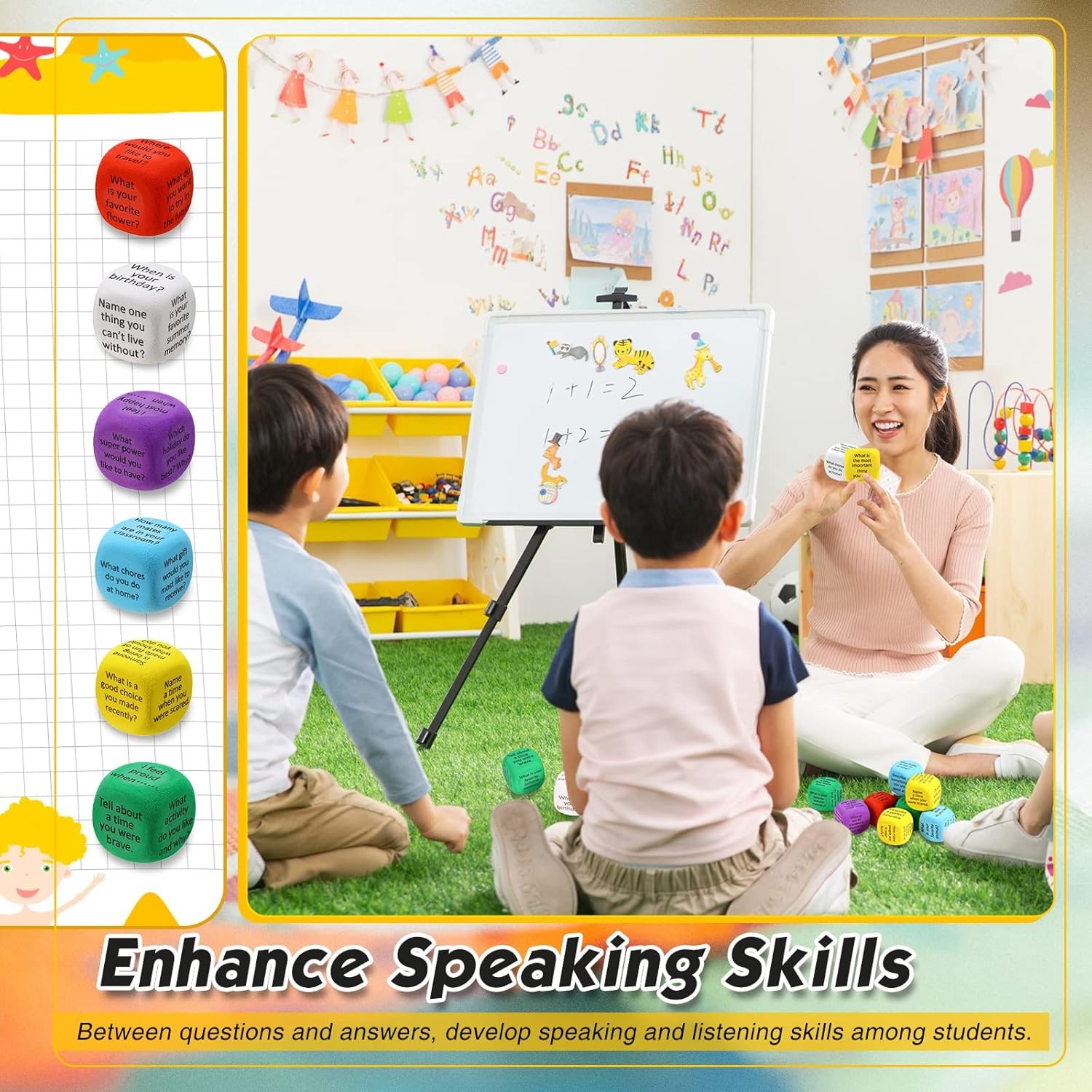 12 Pcs Conversation Cubes for SEL – Foam Dice with 72 Questions – Classroom Toy