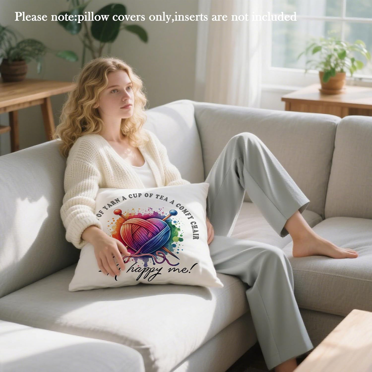 Gifts for Mom Who Knits – a Ball of Yarn a Cup of Tea a Comfy Chair Pillow Cover