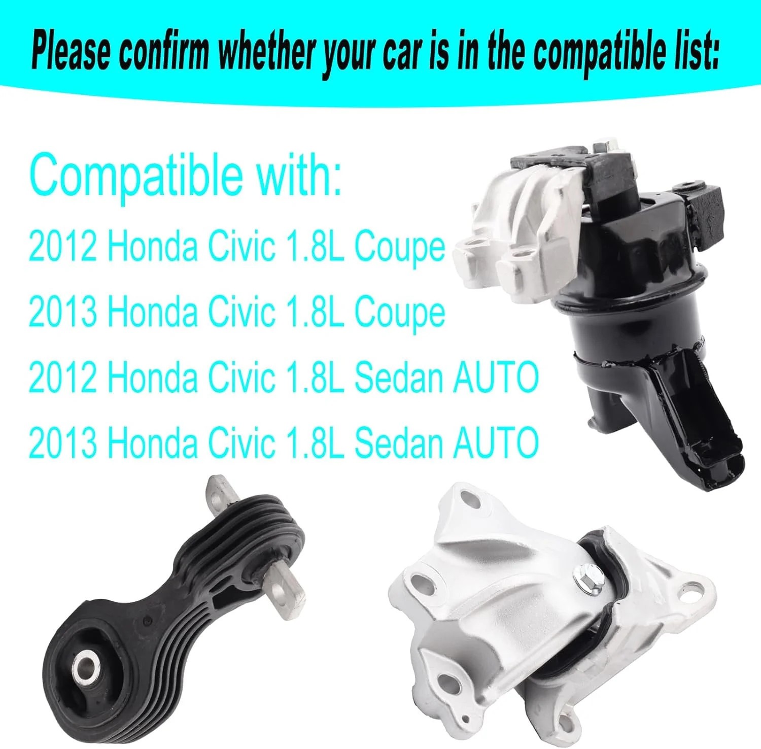 Set of 3 Engine Motor Mount & Trans Mount Compatible with 2012-2015 Honda Civic