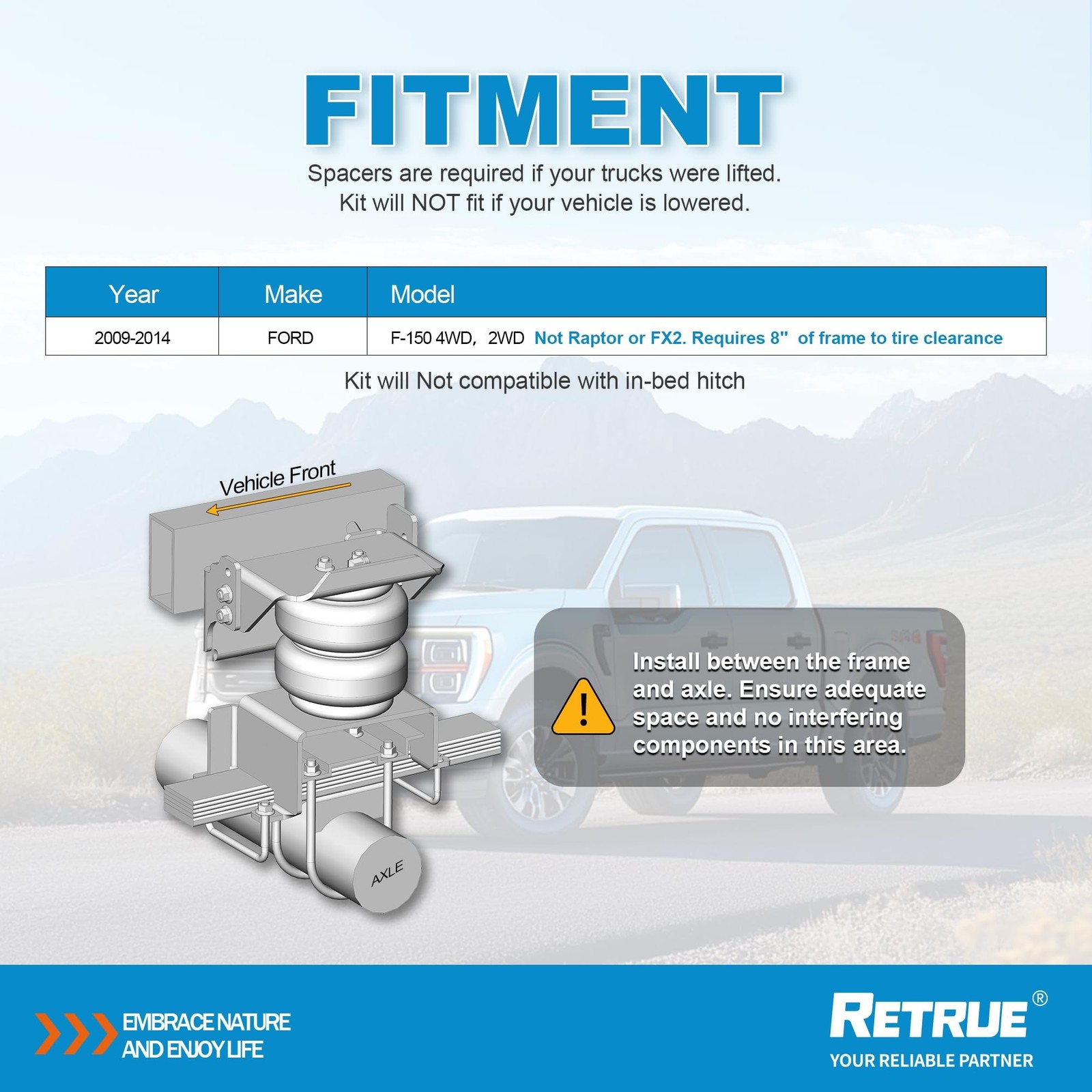 RETRUE Rear Air Bags Suspension Kit for 2009-2014 Ford F150 Truck Towing, 500…