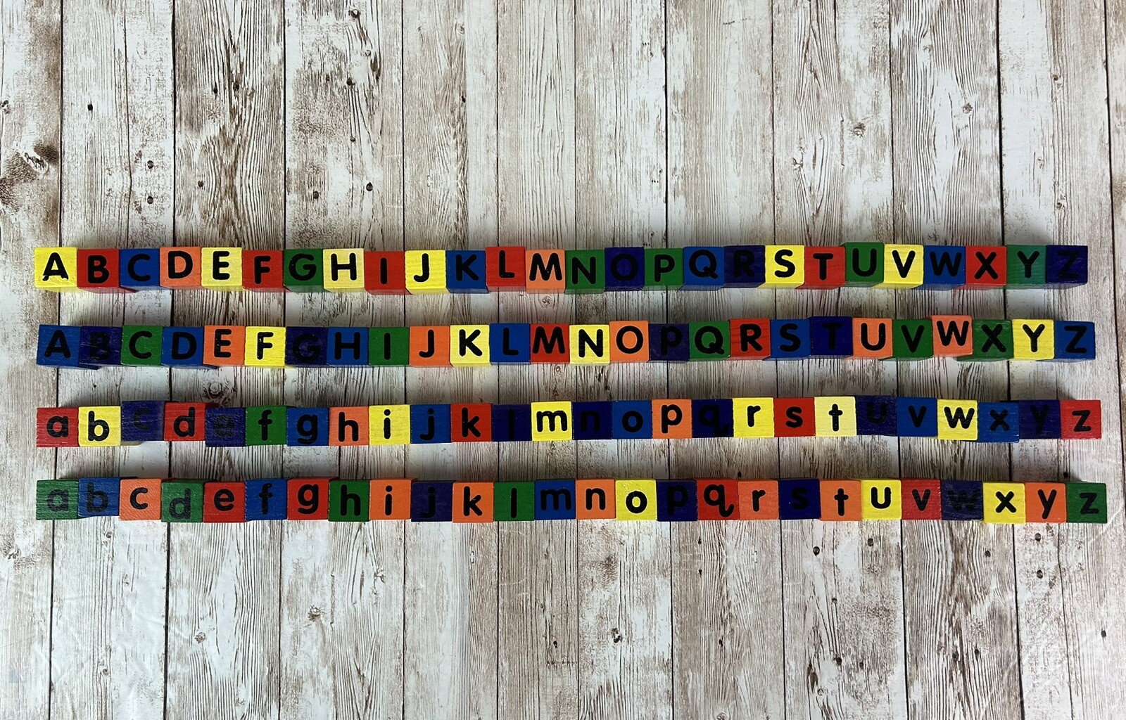 Wooden Alphabet 7/8″ Square Lacing Beads 104 Uppercase Lowercase Letter Alphabet